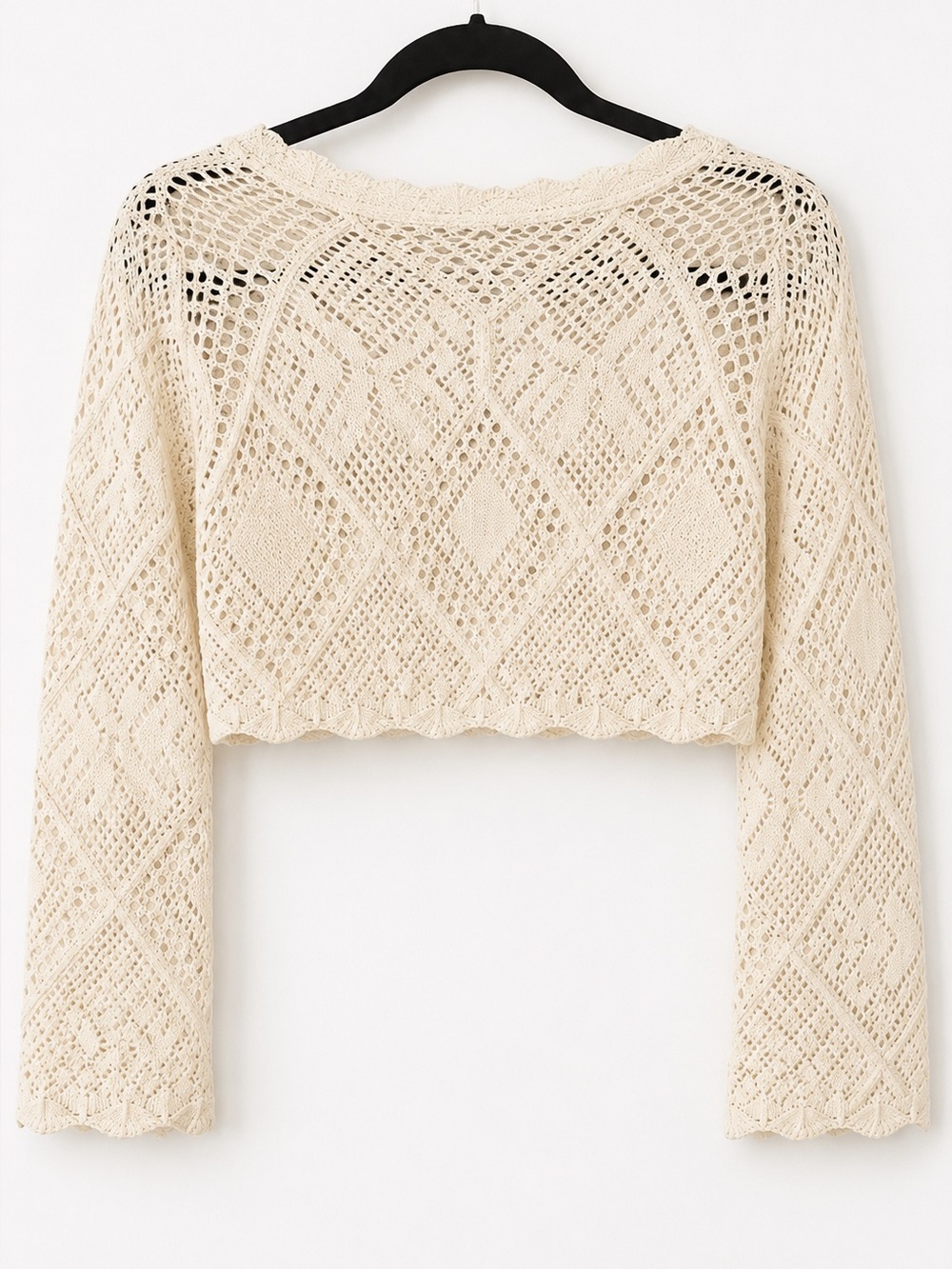 Ronny Kobo Crochet Knit Crop Sweater in Cream - Picture 2 of 5
